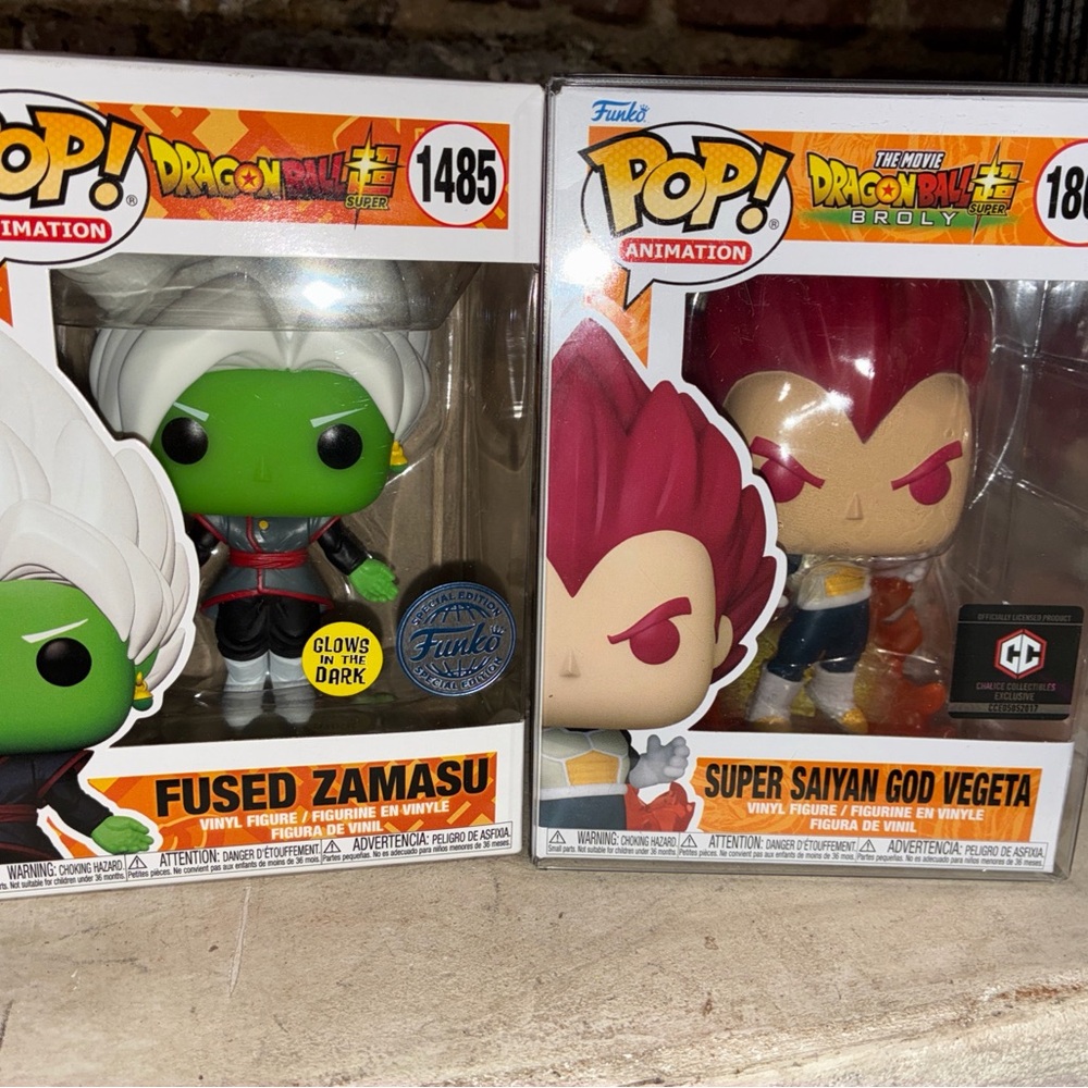 Funko Pop! Dragon Ball, Fused Zamasu #1485 and Super Santana God Vegata #1868